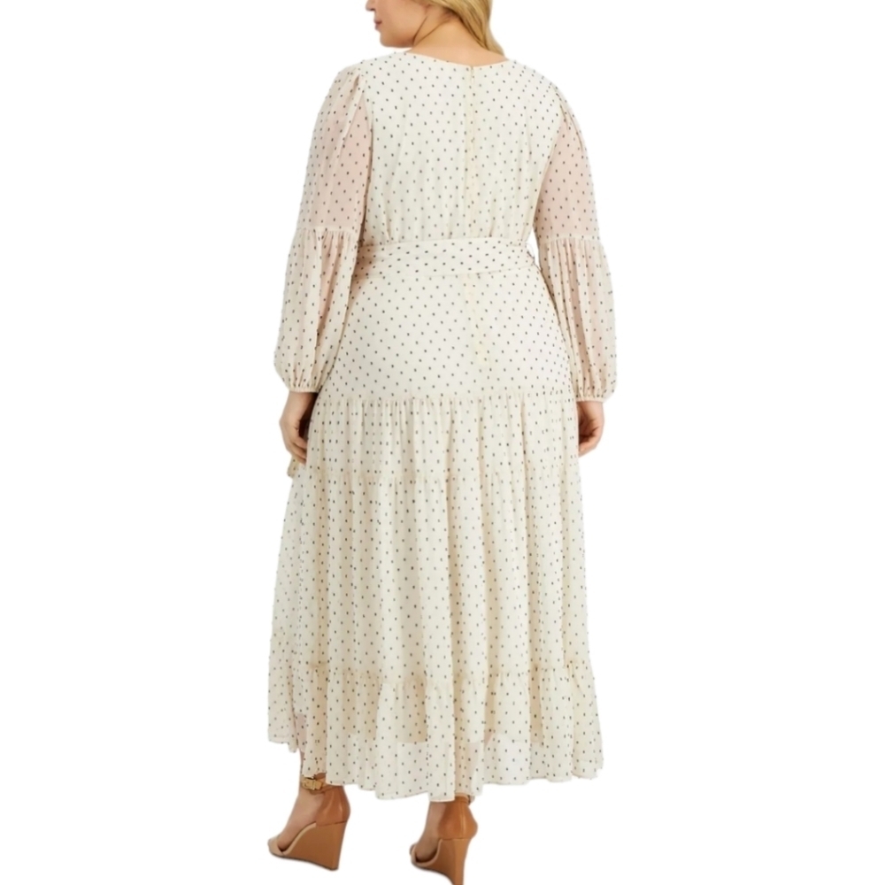 NWOT Taylor Woman Ivory Zippered Belted Tiered Midi Dress Size 16W - Picture 3 of 5